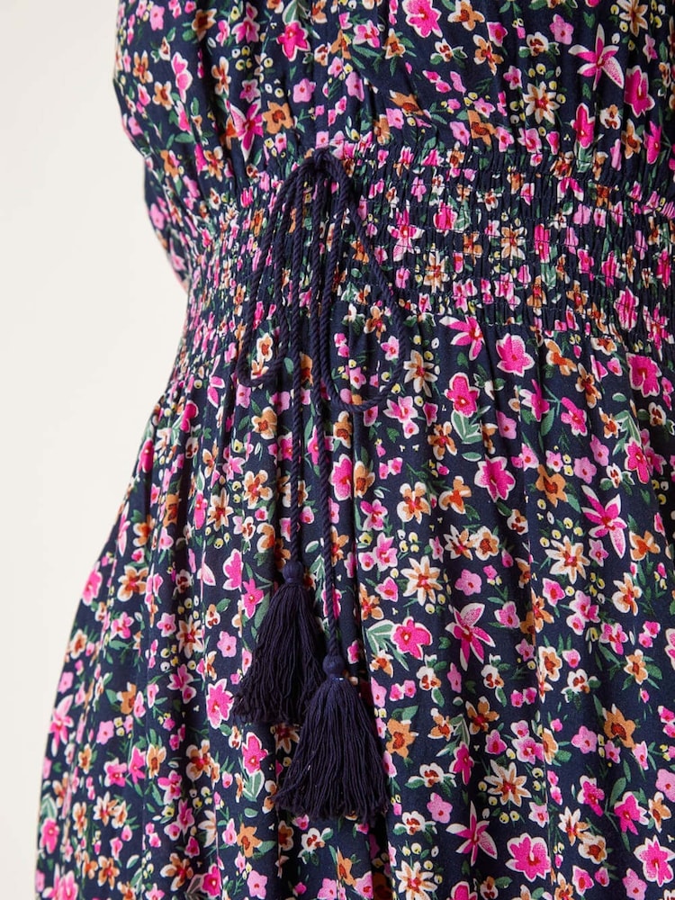 Roman Blue Petite Ditsy Floral Print Frill Dress - Image 5 of 5