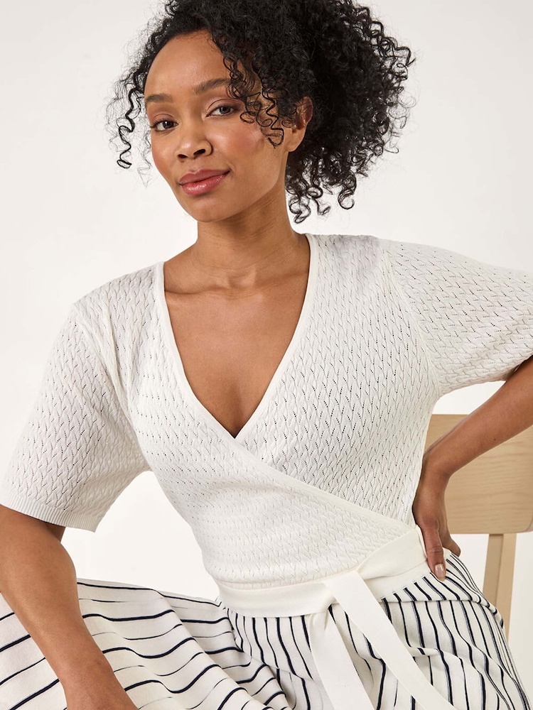 Roman White Petite Petite Wrap Knitted Dress - Image 1 of 5