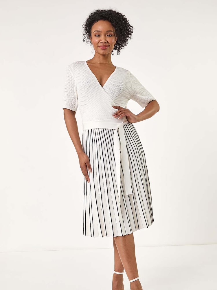 Roman White Petite Petite Wrap Knitted Dress - Image 2 of 5
