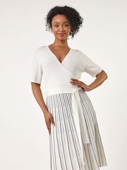 Roman White Petite Petite Wrap Knitted Dress - Image 4 of 5