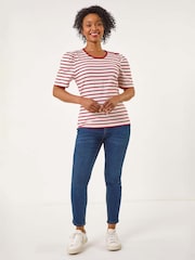 Rojo - Roman Petite 100% Cotton Stripe Ruched Stretch Top - Imagen 2 de 5