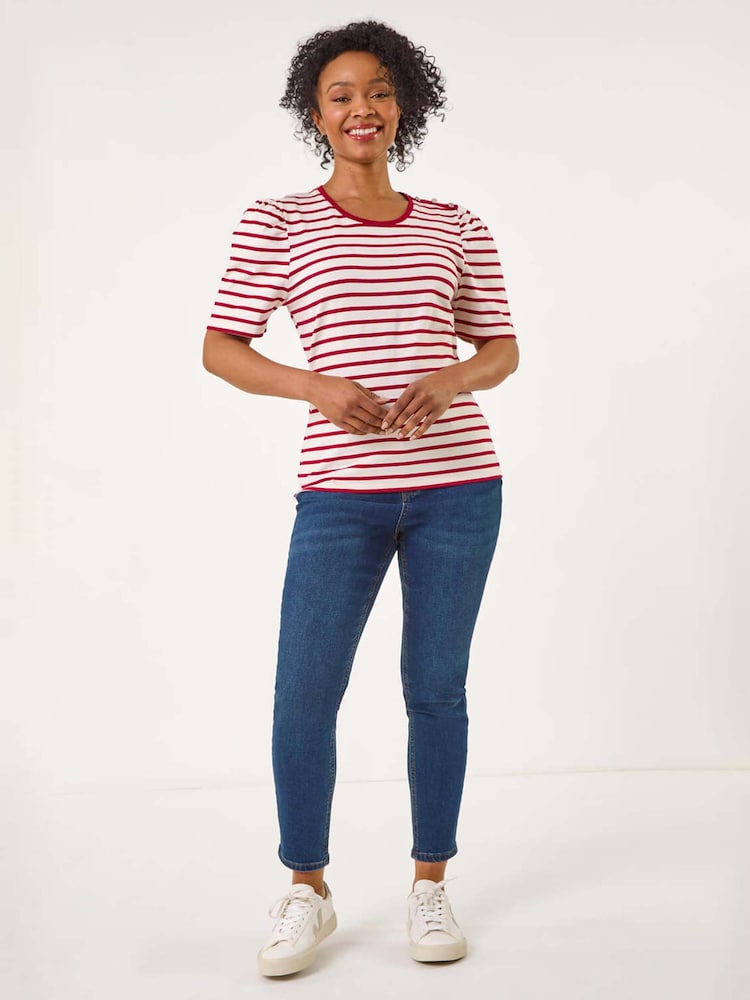 Rojo - Roman Petite 100% Cotton Stripe Ruched Stretch Top - Imagen 2 de 5