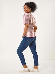 Rojo - Roman Petite 100% Cotton Stripe Ruched Stretch Top - Imagen 3 de 5