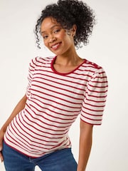Rojo - Roman Petite 100% Cotton Stripe Ruched Stretch Top - Imagen 4 de 5