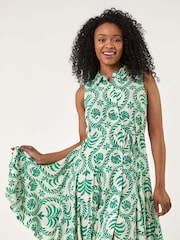 Roman Green Petite Printed Godet Detail Dress - Image 1 of 5