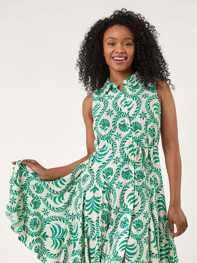 Roman Green Petite Printed Godet Detail Dress - Image 1 of 5