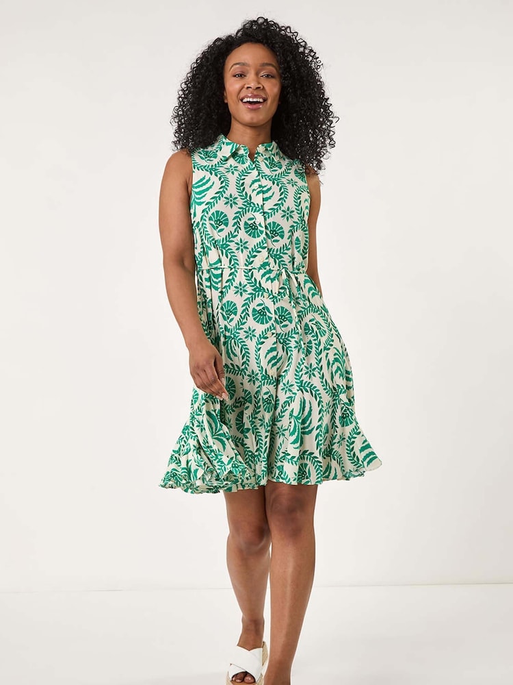 Roman Green Petite Printed Godet Detail Dress - Image 2 of 5