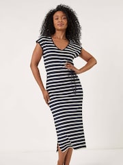 Roman Blue Petite Stripe Stretch Midi Dress - Image 1 of 5
