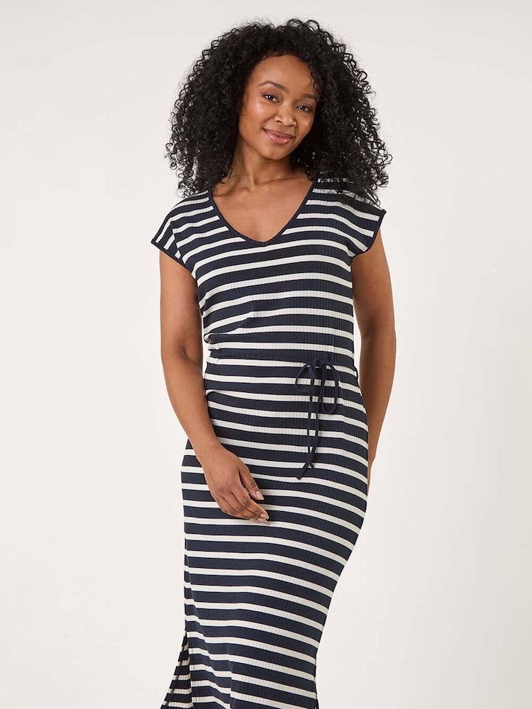 Roman Blue Petite Stripe Stretch Midi Dress - Image 2 of 5