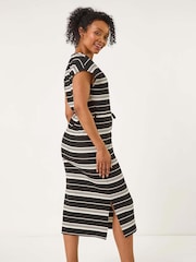 Roman Black Petite Stripe Tie Waist Midi Dress - Image 3 of 5