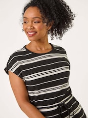 Roman Black Petite Stripe Tie Waist Midi Dress - Image 4 of 5