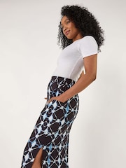 Roman Blue Petite Geometric Midi Skirt - Image 1 of 5