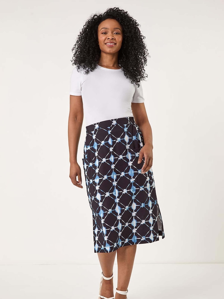 Roman Blue Petite Geometric Midi Skirt - Image 2 of 5