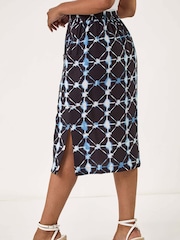 Roman Blue Petite Geometric Midi Skirt - Image 3 of 5
