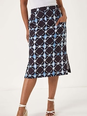 Roman Blue Petite Geometric Midi Skirt - Image 4 of 5