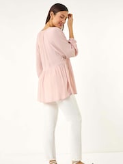 Roman Pink Shirred V-Neck Top - Image 3 of 5