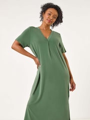 Roman Green Petite V-Neck Stretch Midi Dress - Image 2 of 5