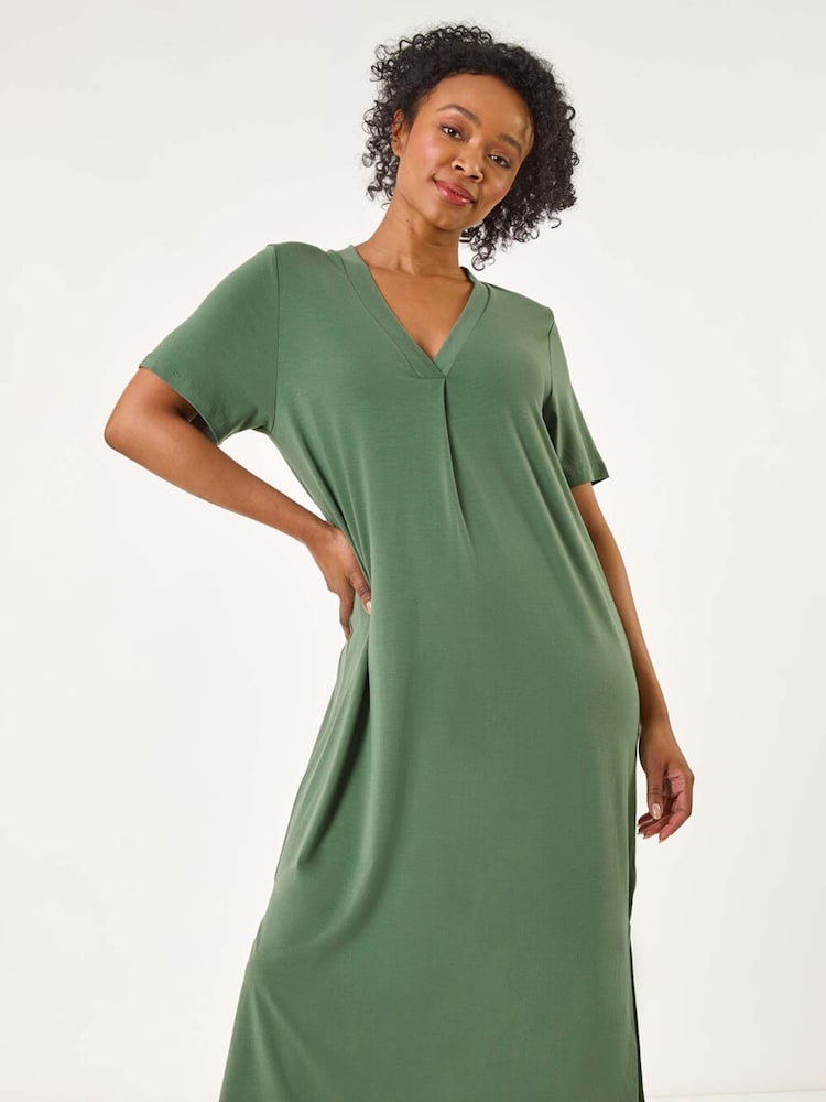 Roman Green Petite V-Neck Stretch Midi Dress - Image 2 of 5