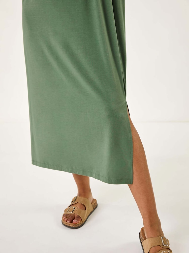 Roman Green Petite V-Neck Stretch Midi Dress - Image 5 of 5