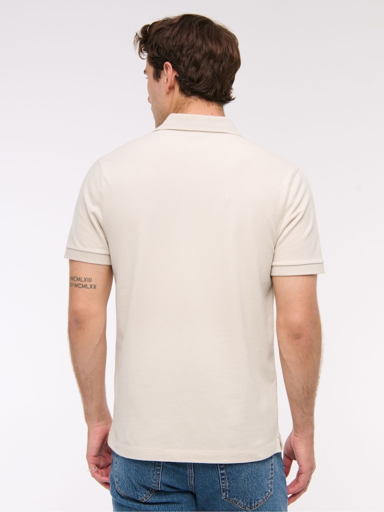 Abercrombie & Fitch Cream Logo Textured Polo Shirt - Image 2 of 7