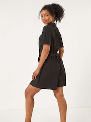Roman Black Petite Button Front Tie Playsuit - Image 3 of 5