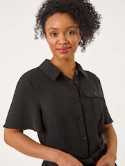 Roman Black Petite Button Front Tie Playsuit - Image 4 of 5