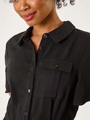 Roman Black Petite Button Front Tie Playsuit - Image 5 of 5
