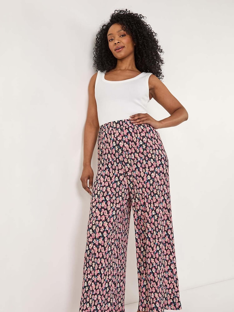 Roman Pink Petite Floral Crinkle Trousers - Image 1 of 5
