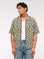 Abercrombie & Fitch Green Knitted Button Through Floral Print Shirt - Image 1 of 8