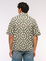Abercrombie & Fitch Green Knitted Button Through Floral Print Shirt - Image 2 of 8