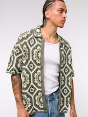 Abercrombie & Fitch Green Knitted Button Through Floral Print Shirt - Image 4 of 8