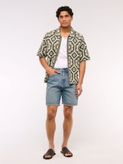 Abercrombie & Fitch Green Knitted Button Through Floral Print Shirt - Image 5 of 8