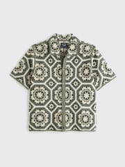 Abercrombie & Fitch Green Knitted Button Through Floral Print Shirt - Image 7 of 8
