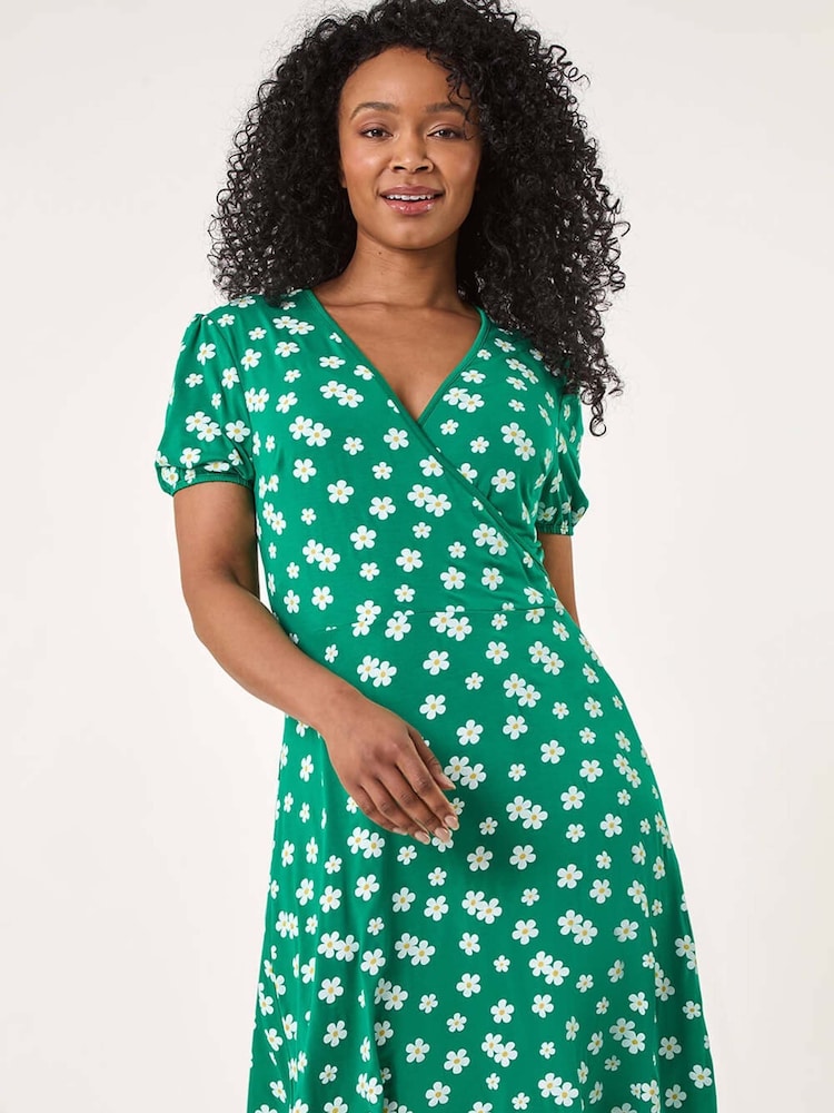 Roman Green Petite Ditsy Floral Wrap Dress - Image 1 of 5