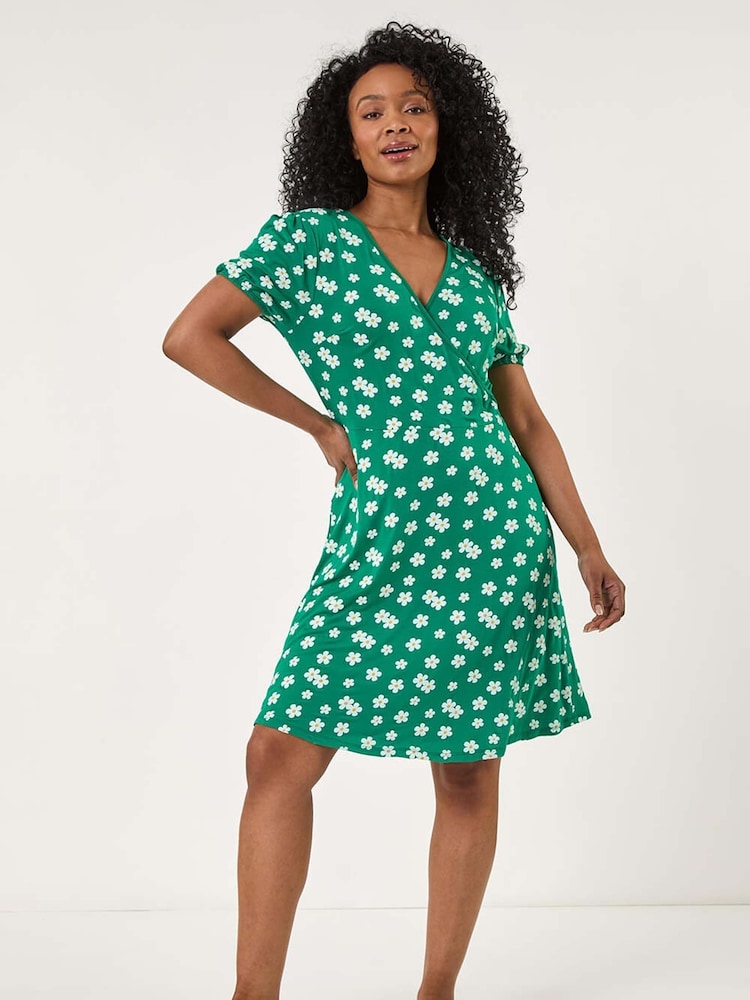 Roman Green Petite Ditsy Floral Wrap Dress - Image 2 of 5
