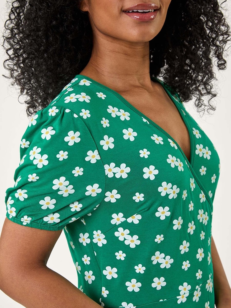 Roman Green Petite Ditsy Floral Wrap Dress - Image 5 of 5