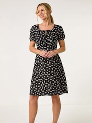 Roman Black Petite Ditsy Floral Tie Detail Dress - Image 2 of 5