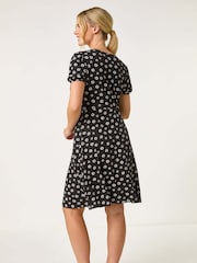 Roman Black Petite Ditsy Floral Tie Detail Dress - Image 3 of 5
