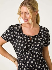 Roman Black Petite Ditsy Floral Tie Detail Dress - Image 4 of 5