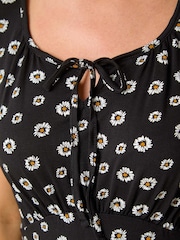 Roman Black Petite Ditsy Floral Tie Detail Dress - Image 5 of 5