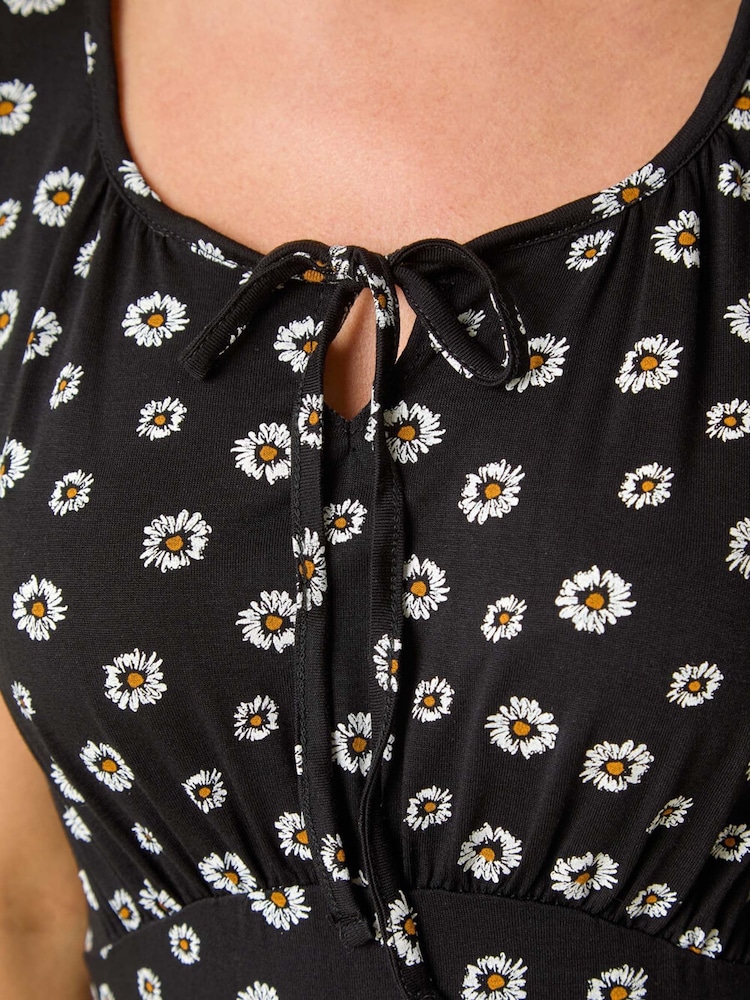 Roman Black Petite Ditsy Floral Tie Detail Dress - Image 5 of 5
