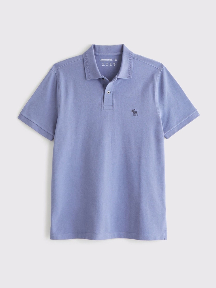Abercrombie & Fitch Blue Logo Textured Polo Shirt - Image 1 of 2