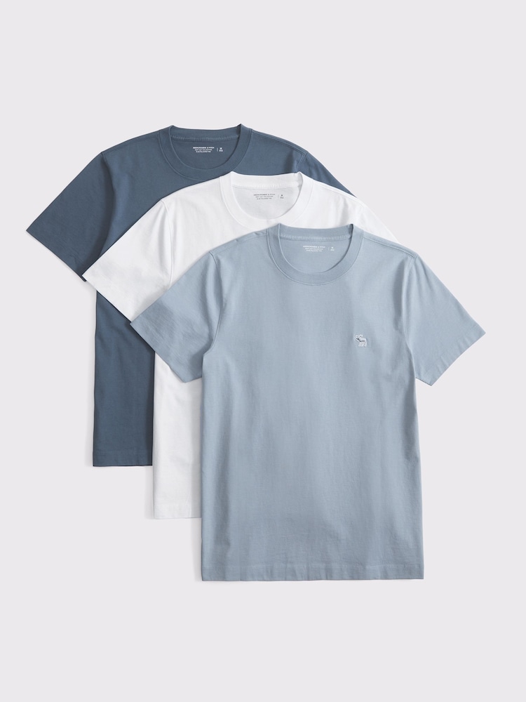 Abercrombie & Fitch Blue Short Sleeve 100% Cotton T-Shirts 3 Pack - Image 1 of 2