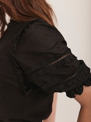Mint Velvet Black Ruffle Detail 100% Cotton T-Shirt - Image 4 of 7