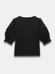 Mint Velvet Black Ruffle Detail 100% Cotton T-Shirt - Image 7 of 7