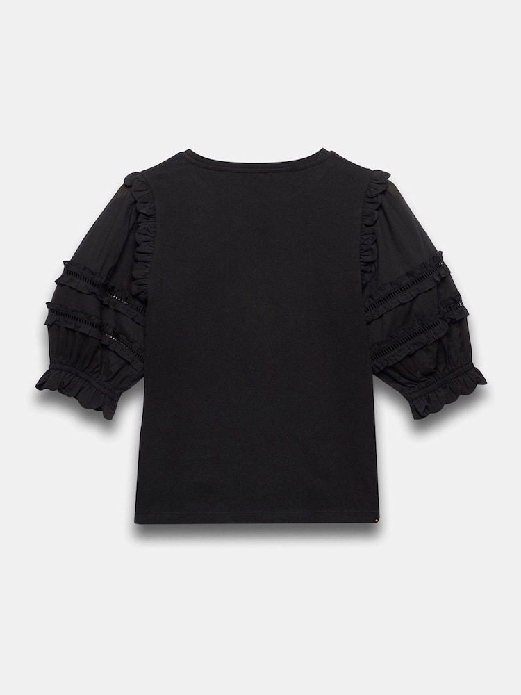 Mint Velvet Black Ruffle Detail 100% Cotton T-Shirt - Image 7 of 7