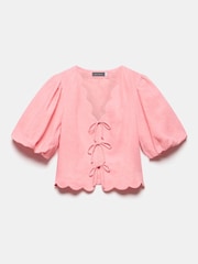 Mint Velvet Pink Linen Scallop Tie Front Top - Image 7 of 8