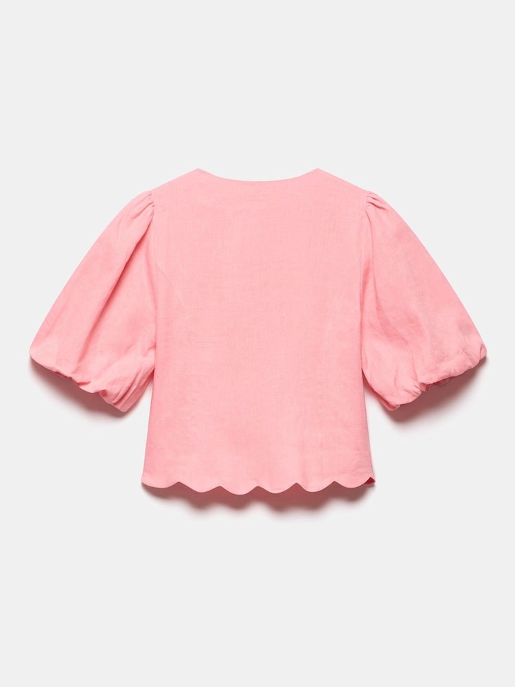 Mint Velvet Pink Linen Scallop Tie Front Top - Image 8 of 8