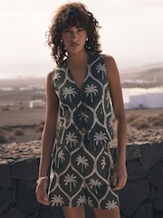 Mint Velvet Green Palm Print 100% Cotton Waistcoat - Image 2 of 8