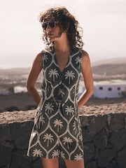 Mint Velvet Green Palm Print 100% Cotton Waistcoat - Image 3 of 8